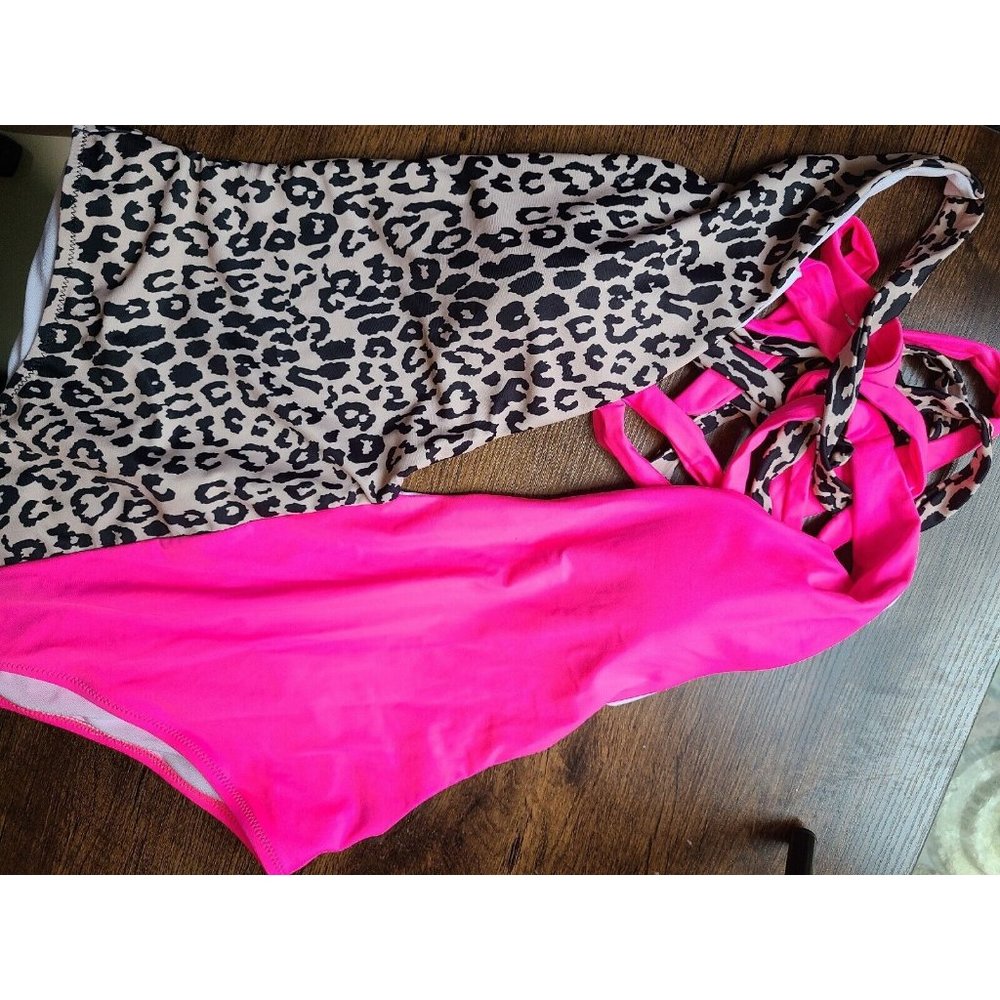 SHEIN 1pc bright pink/leopard print swimsuit sz 2XL - Picture 4 of 10